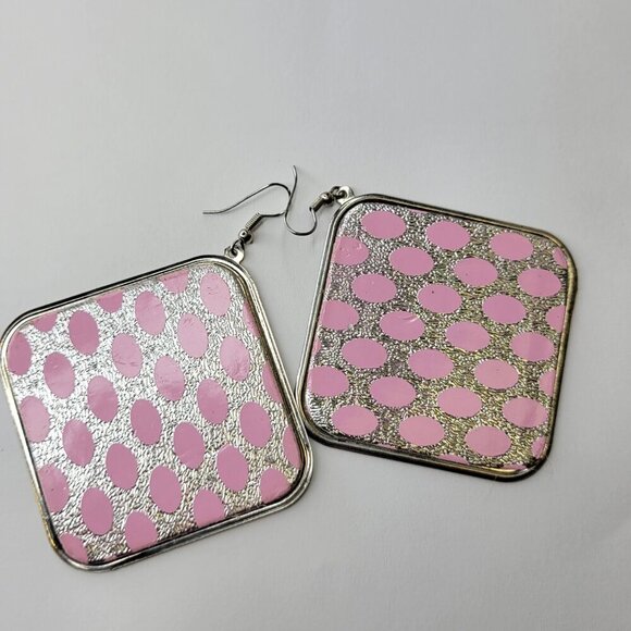 Pink and Silver Square Hook Earrings - Picture 2 of 5